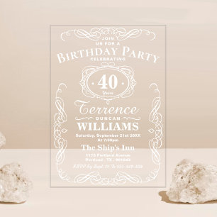 Trendy witte typografie volwassenen verjaardagsfee acryl uitnodigingen