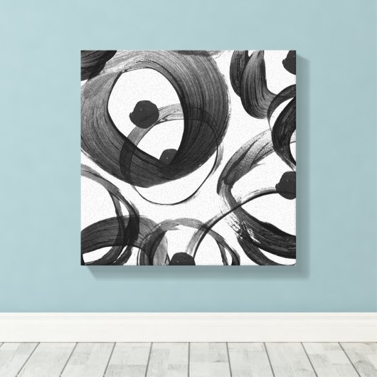 Trendy witte zwarte waterverf penseeldruppels stip canvas afdruk (Insitu (Houten vloer))