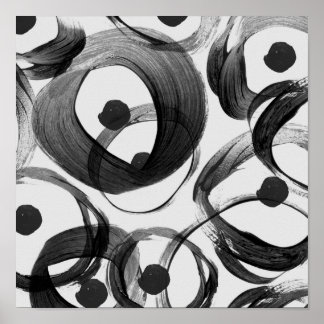 Trendy witte zwarte waterverf penseeldruppels stip poster