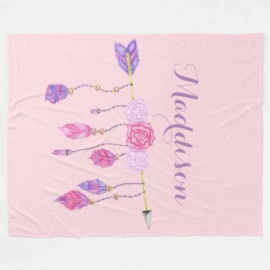 Trendy Women's Teen Girls Boho Arrow Feather Roos Fleece Deken (Voorkant (Horizontaal))