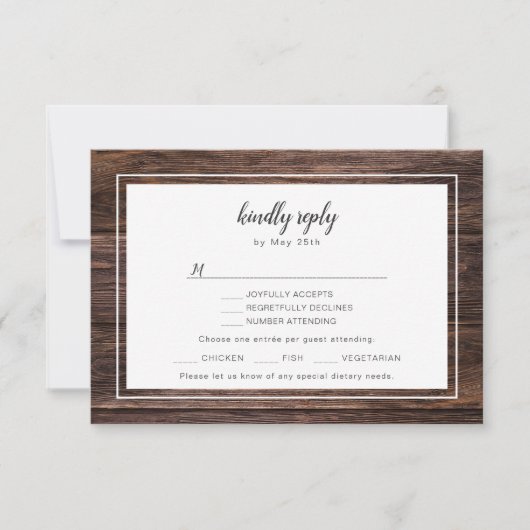 Trendy wood and lace bruiloft RSVP + keuze uit de  (Voorkant)