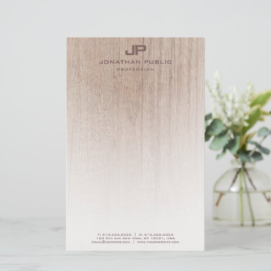 Trendy Wood Kijk Elegant Monogram Moderne Sjabloon Briefpapier (Staand voorkant)