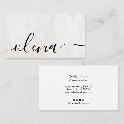 Trendy Wood Script Calligraphy Visitekaartje (Voorkant / Achterkant)