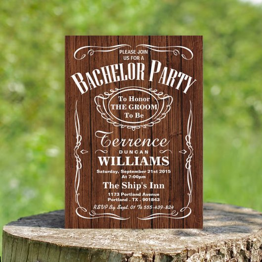Trendy Wood Typography Bachelor Party Kaart