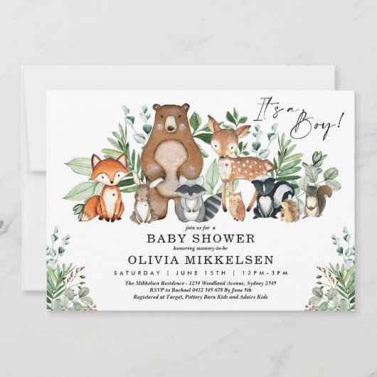 Trendy Woodland Animals Forest Boy Baby shower Kaart (Voorkant)