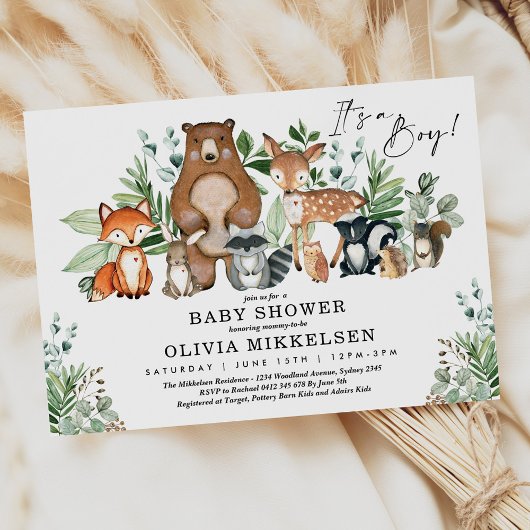 Trendy Woodland Animals Forest Boy Baby shower Kaart