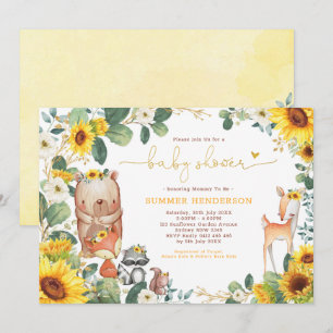 Trendy Woodland Animals Sunflower Baby shower Kaart