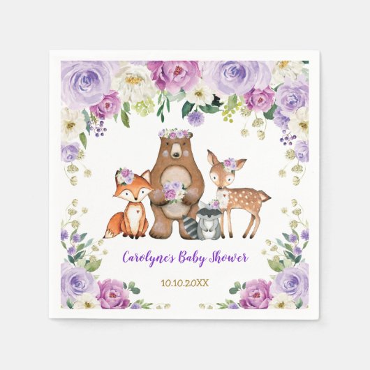 Trendy Woodland Baby Forest Animals Verjaardag Servet (Voorkant)