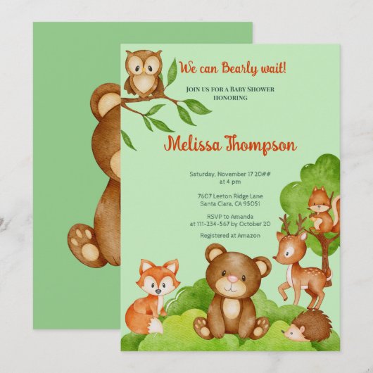 Trendy Woodland Forest Vriens Animals Baby shower Kaart (Voorkant / Achterkant)