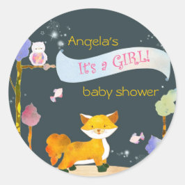 Trendy Woodland Fox Baby Girl Baby shower Ronde Sticker