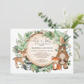 Trendy Woodland Greenery Animals Boy Baby shower Kaart (Staand voorkant)