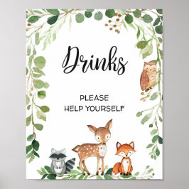 Trendy Woodland Modern Drink Baby shower Sign Poster