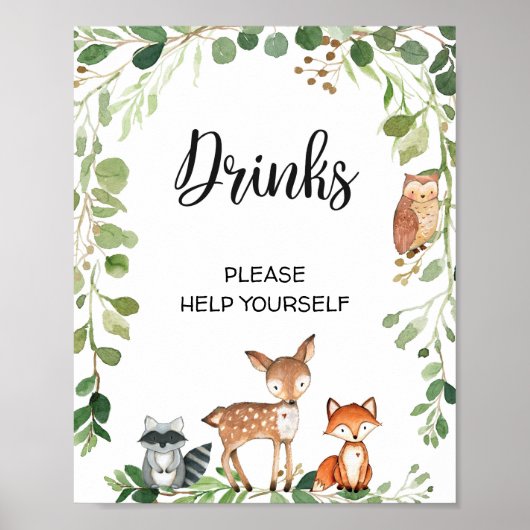 Trendy Woodland Modern Drink Baby shower Sign Poster (Voorkant)