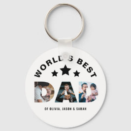 Trendy World's Best Dad Star 3 Photo Collage Sleutelhanger