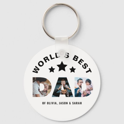 Trendy World's Best Dad Star 3 Photo Collage Sleutelhanger (Voorkant)