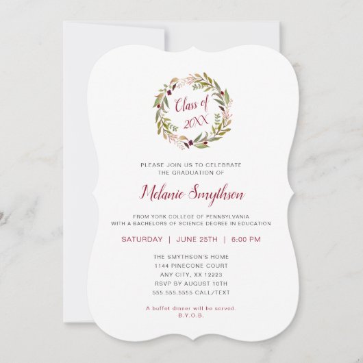 Trendy Wreath afstudeerfeest uitnodiging (Voorkant)