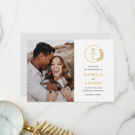 Trendy Wreath Bewerkbare Kleur Save The Date Kaart (Voorkant / Achterkant in situ)