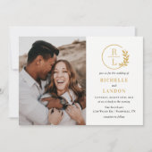 Trendy Wreath Editable Color Photo Wedding Kaart (Voorkant)