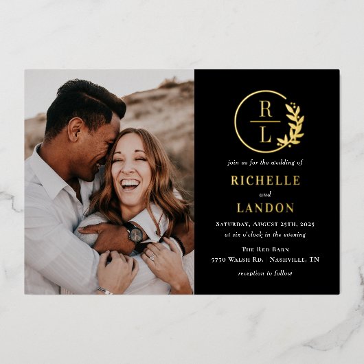 Trendy Wreath FOLIE Photo Wedding Invitation Uitnodiging (Voorkant)