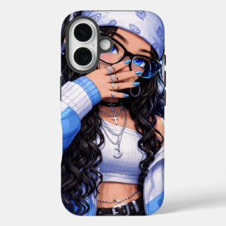 Trendy Y2K Anime Meisje Blauwe Esthetiek iPhone 16 Hoesje