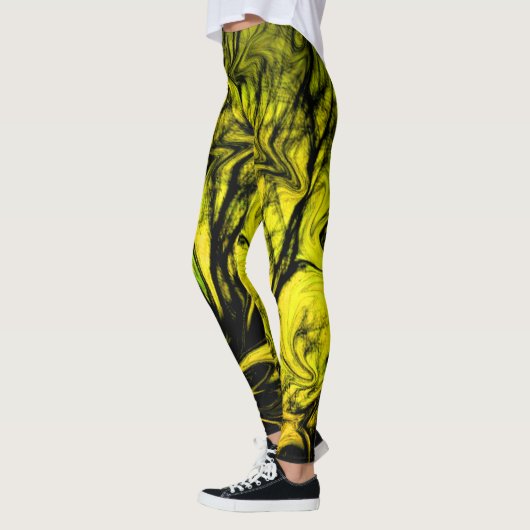 Trendy Yellow and Black Abstract Swirl Design Leggings (Links)