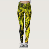 Trendy Yellow and Black Abstract Swirl Design Leggings (Voorkant)