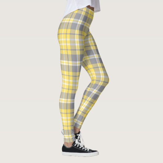 Trendy Yellow and Gray Madras Plaid Leggings (Rechts)