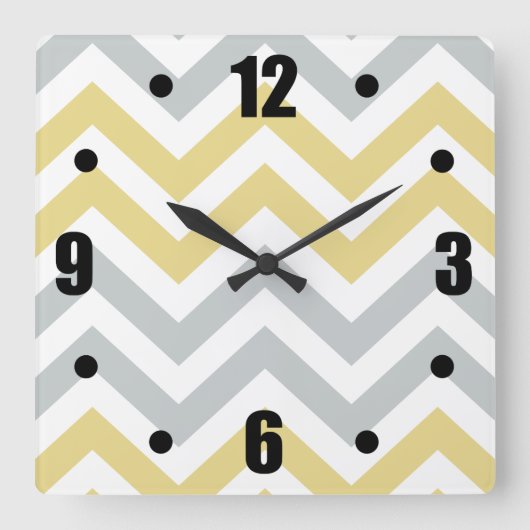 Trendy Yellow and Grey Chevron Pattern Vierkante Klok (Voorkant)