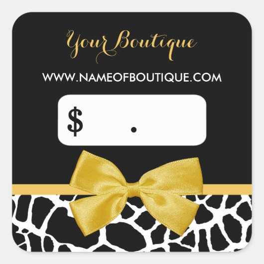 Trendy Yellow Bow Giraffe Print Boutique Prijs Lab Vierkante Sticker (Voorkant)