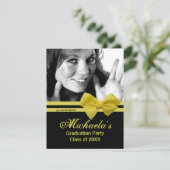 Trendy Yellow Bow Graduation Party Photo Invite 1 Kaart (Staand voorkant)