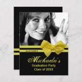 Trendy Yellow Bow Graduation Party Photo Invite 1 Kaart (Voorkant / Achterkant)