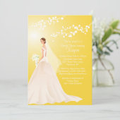 Trendy Yellow BRUNETTE Bride Vrijgezellenfeest Inv Kaart (Staand voorkant)