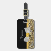 Trendy Yellow Cheetah Print Fancy Bow and Name Bagagelabel (Voorkant verticaal)