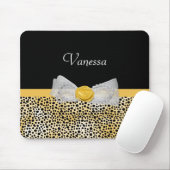 Trendy Yellow Cheetah Print Fancy Bow and Name Muismat (Met muis)
