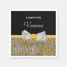 Trendy Yellow Cheetah Print Fancy Bow and Name