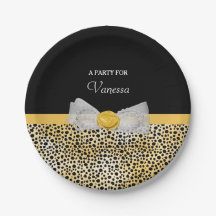 Trendy Yellow Cheetah Print Fancy Bow Party naam