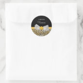 Trendy Yellow Cheetah Print Fancy Bow Party naam Ronde Sticker (Tas)