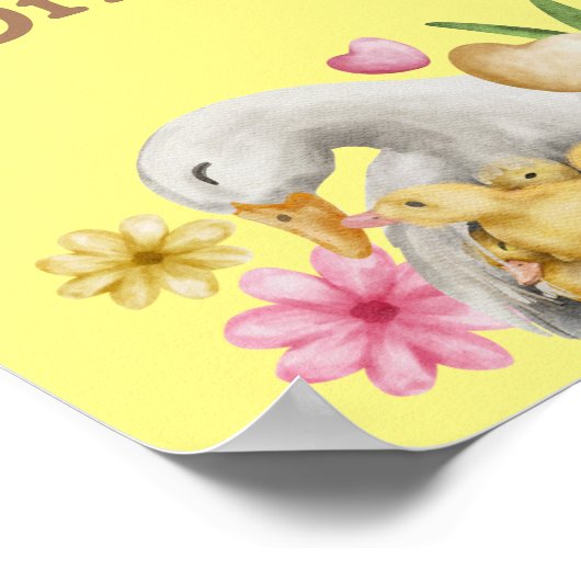 Trendy Yellow Duck Gender Neutraal Baby shower Poster (Hoek)