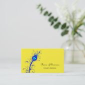 Trendy Yellow en Blue Peacock Feather Visitekaartje (Staand voorkant)