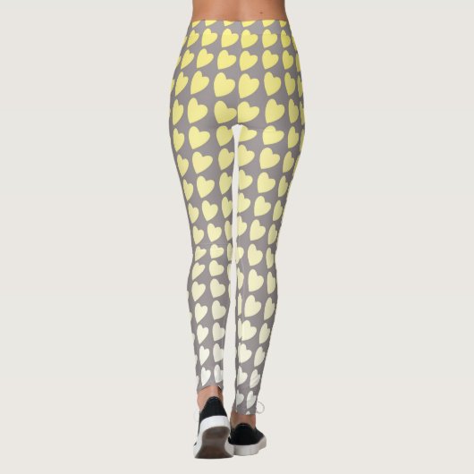 Trendy Yellow en Gray Heart Pattern Gradient Leggings (Achterkant)