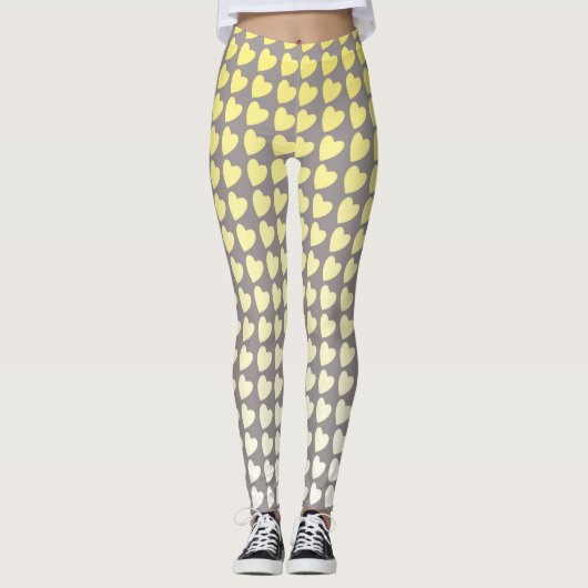 Trendy Yellow en Gray Heart Pattern Gradient Leggings (Voorkant)