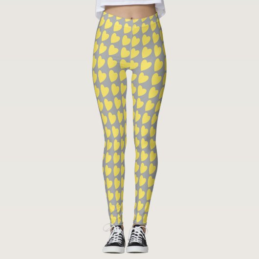 Trendy Yellow en Grey Heart Pattern Leggings (Voorkant)