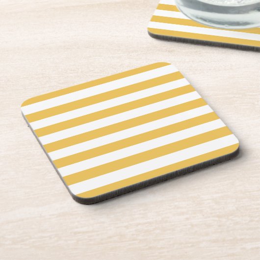 Trendy Yellow en White Wide Horizontal Stripes Bier Onderzetter (Linkerzijde)
