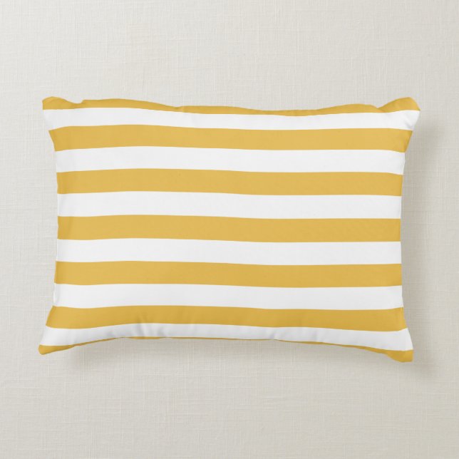 Trendy Yellow en White Wide Horizontal Stripes Decoratief Kussen (Achterkant)