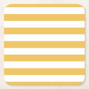 Trendy Yellow en White Wide Horizontal Stripes Kartonnen Onderzetters