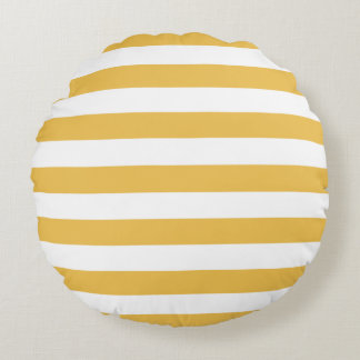 Trendy Yellow en White Wide Horizontal Stripes Rond Kussen