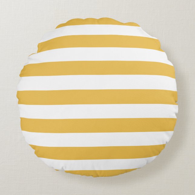 Trendy Yellow en White Wide Horizontal Stripes Rond Kussen (Voorkant)
