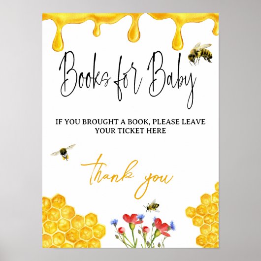 Trendy Yellow Flower Bee Book for Baby shower Game Poster (Voorkant)