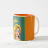 Trendy Yellow Girl Beauful Mok. Two-Tone koffie Tweekleurige Koffiemok (Voorkant rechts)