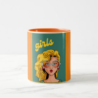 Trendy Yellow Girl Beauful Mok. Two-Tone koffie Tweekleurige Koffiemok